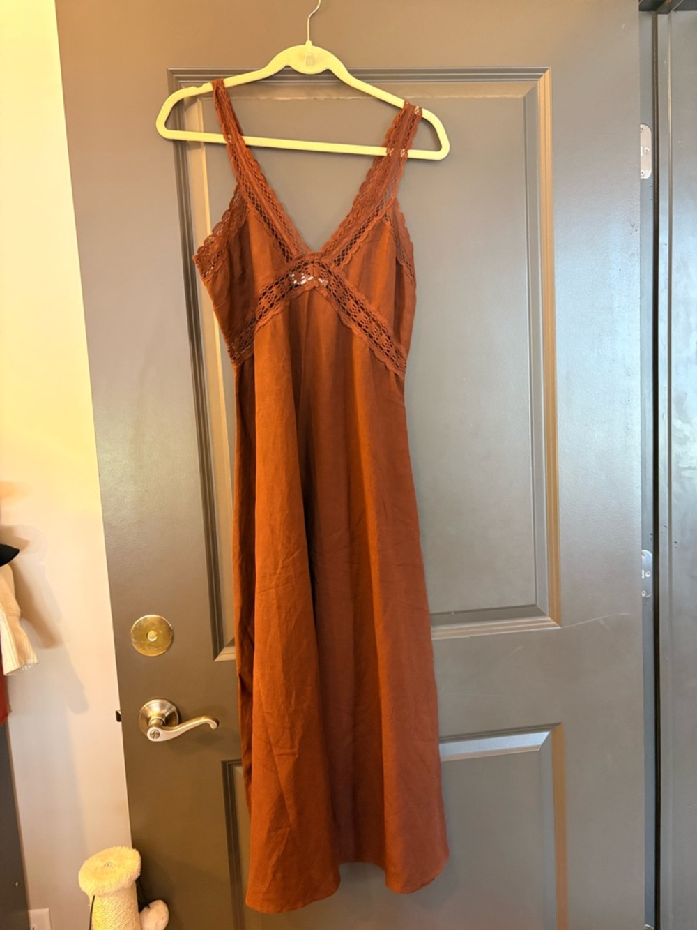 LOFT Rust Brown Maxi Dress with Lace Trim